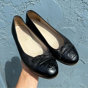 Chanel Leather Black CC Flats Black Sz 6 or 36.5
